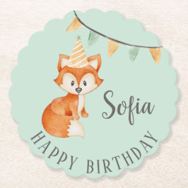 Niedlich Fox Woodland Party Happy Birthday Mint Untersetzer