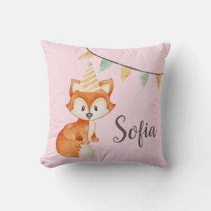 Niedlich Fox Woodland Party Happy Birthday Pink Kissen