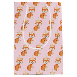 Niedlich Fox Woodland Party Happy Birthday Pink Mittlere Geschenktüte