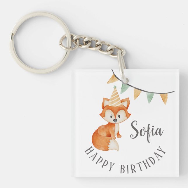 Niedlich Fox Woodland Party Happy Birthday Schlüsselanhänger (Vorderseite)