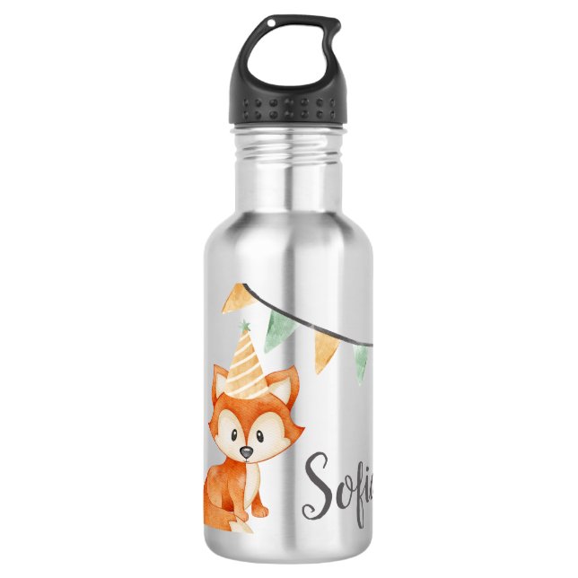 Niedlich Fox Woodland Party Hutpink Edelstahlflasche (Vorderseite)