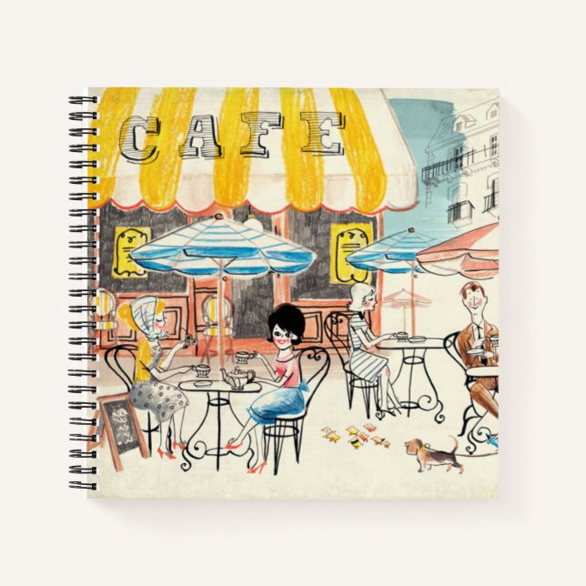 Niedlich France Café Scene Sketch Notizbuch (Vorderseite)