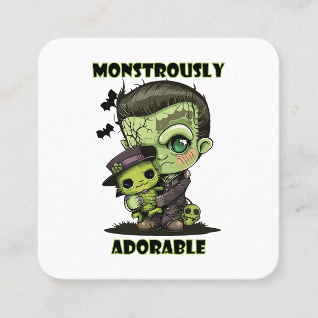 Niedlich Frankenstein Monster mit Plushie Quadratische Visitenkarte (Vorderseite)