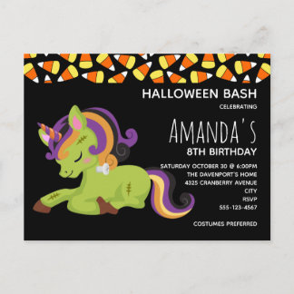 Niedlich Frankenstein Unicorn Halloween Einladungspostkarte