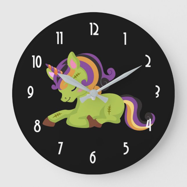 Niedlich Frankenstein Unicorn Halloween Große Wanduhr (Vorderseite)