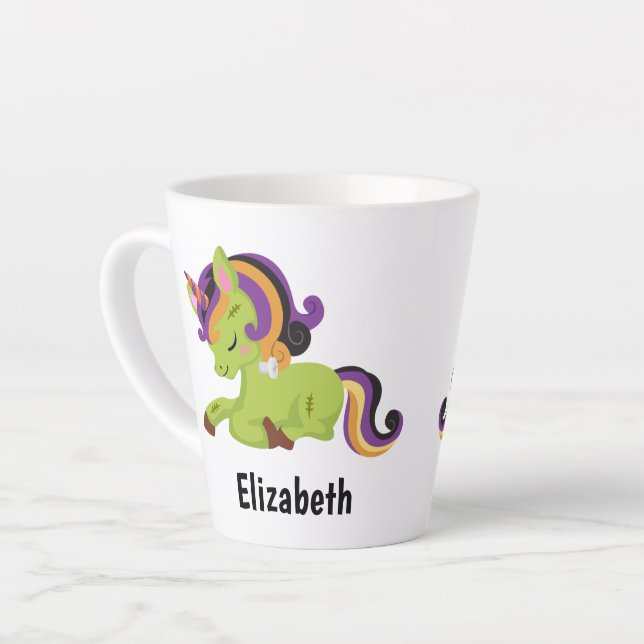 Niedlich Frankenstein Unicorn Halloween Milchtasse (Linke Ecke)