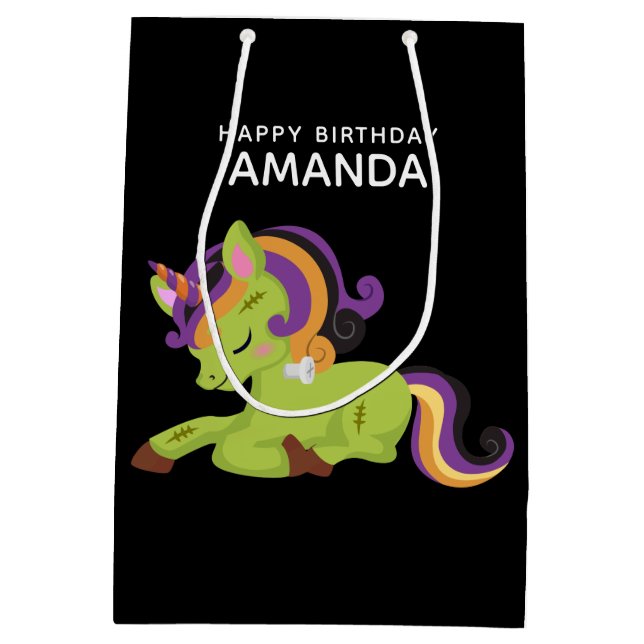 Niedlich Frankenstein Unicorn Halloween Mittlere Geschenktüte (Rückseite)