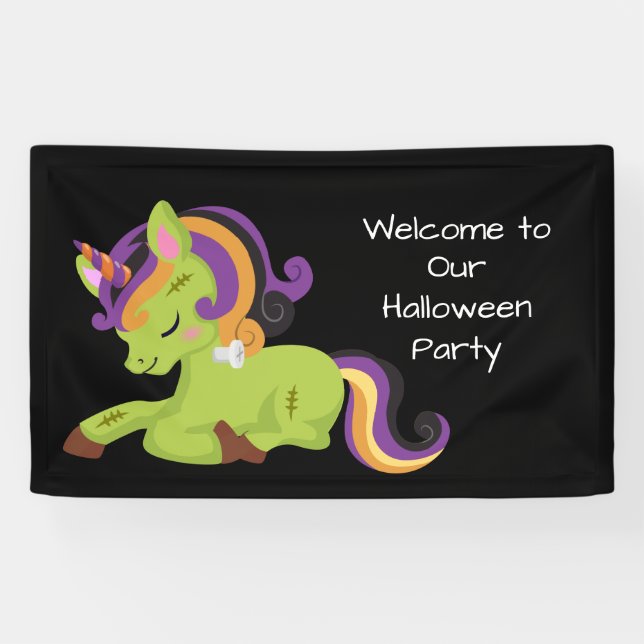 Niedlich Frankenstein Unicorn Halloween-Party Banner (Horizontal)