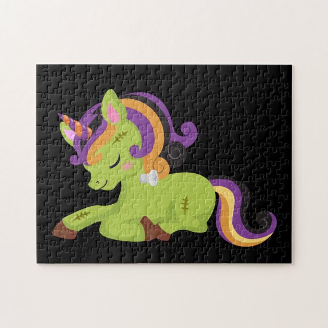 Niedlich Frankenstein Unicorn Halloween Puzzle (Horizontal)