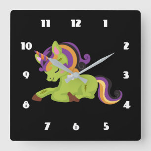 Niedlich Frankenstein Unicorn Halloween Quadratische Wanduhr