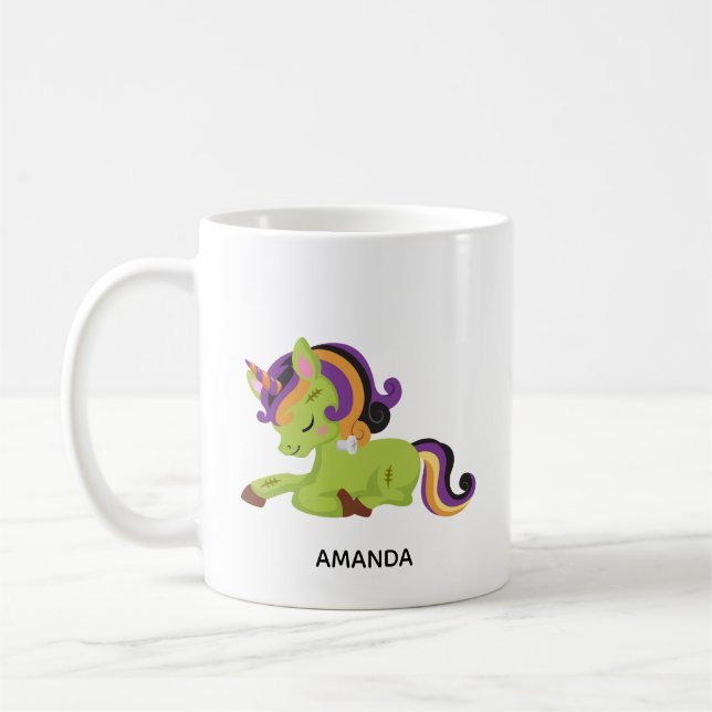 Niedlich Frankenstein Unicorn Halloween Zeichnend Kaffeetasse (Links)