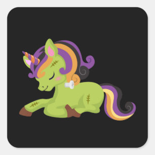 Niedlich Frankenstein Unicorn Halloween Zeichnend Quadratischer Aufkleber