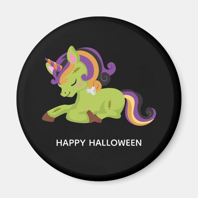 Niedlich Frankenstein Unicorn Happy Halloween Magnet (Vorne)