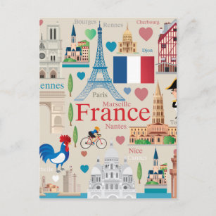 Niedlich-Frankreich-Icons Postkarte