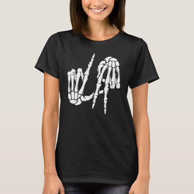 Niedlich Freaky Los Angeles Hand Skeleton LA T-Shirt (Vorderseite)