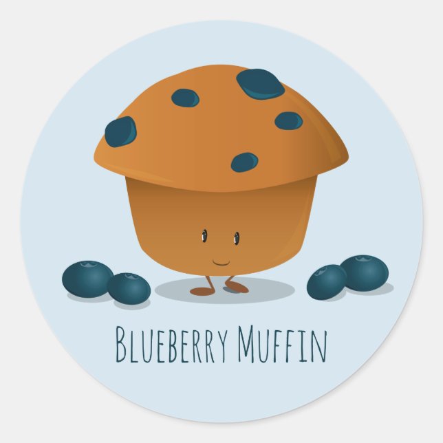 Niedlich Friendly Blueberry Muffin Cartoon Charact Runder Aufkleber (Vorderseite)