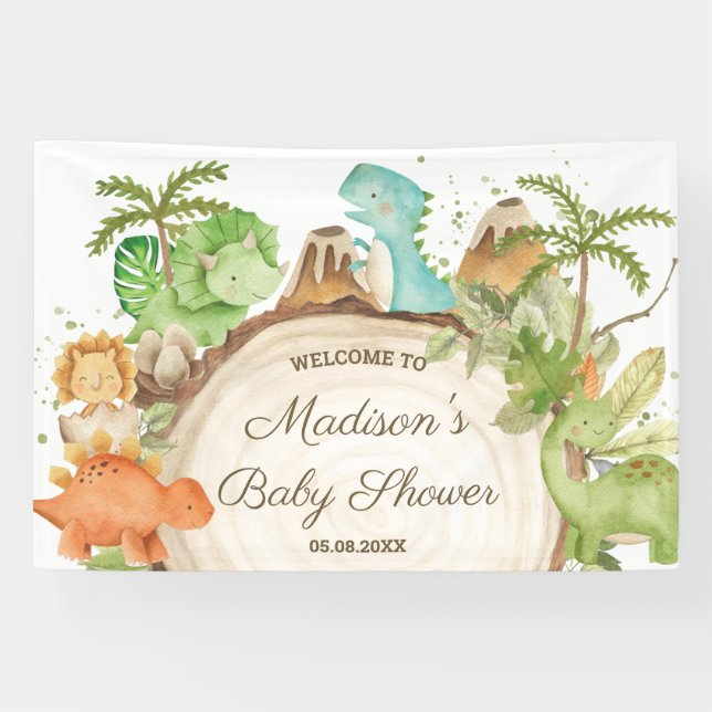 Niedlich Friendly Dinosaurier Babydusche Hintergru Banner (Horizontal)