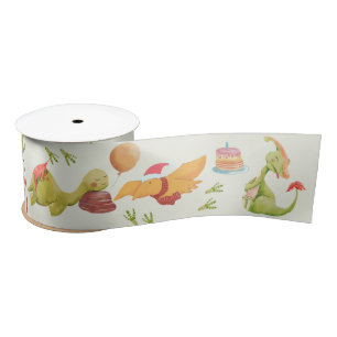 Niedlich Friendly Dinosaurier Green Satin Ribbon Satinband