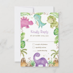 Niedlich Friendly Dinosaurs Baby Dusche 1. Geburts RSVP Karte