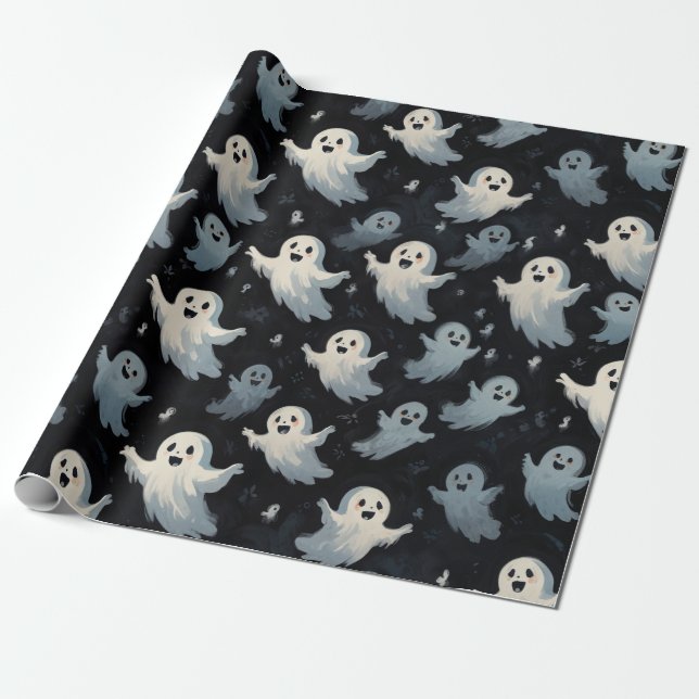 Niedlich Friendly Ghosts | Halloween-Dekoration Geschenkpapier (Ungerollt)