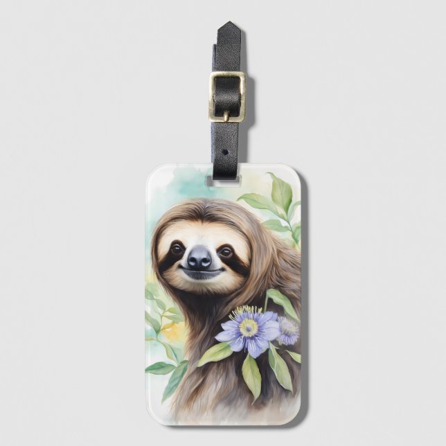 Niedlich Friendly Sloth Wassercolor Malerei Gepäckanhänger (Vorderseite Vertikal)
