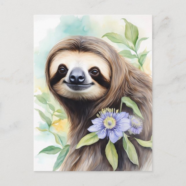 Niedlich Friendly Sloth Wassercolor Malerei Postkarte (Vorderseite)