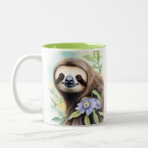 Niedlich Friendly Sloth Wassercolor Malerei Zweifarbige Tasse