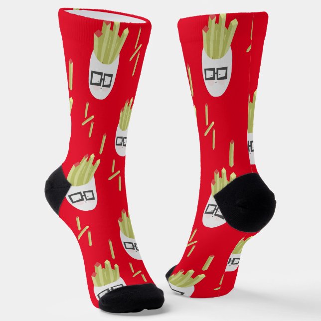 Niedlich Fries Junk Food Muster Red Socks Socken (Gewinkelt)