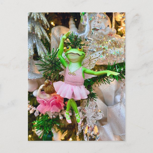 Niedlich Frog Ballerina Weihnachtsbaum Postcard Postkarte (Vorderseite)
