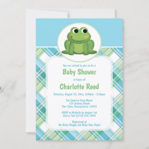 Niedlich Frog Blue Green Kariert Baby Shower Einla Einladung