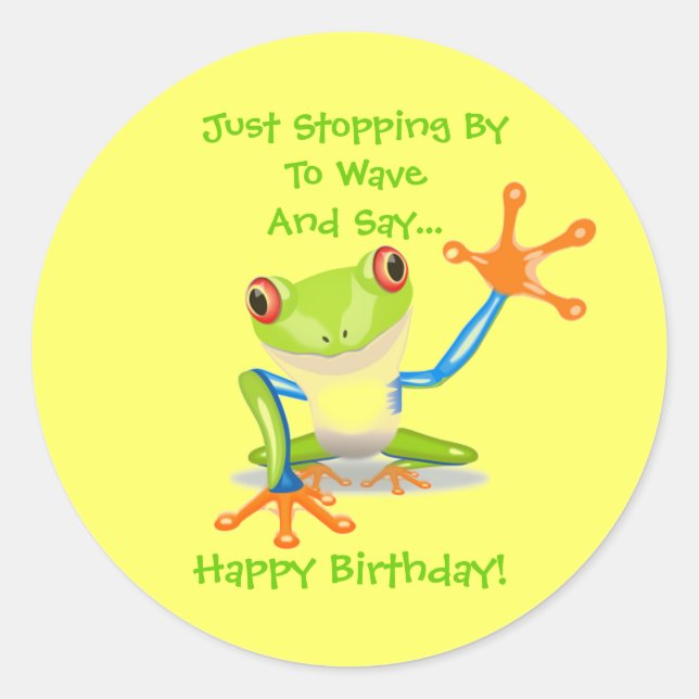 Niedlich Frog Funny Animal Kids Happy Birthday Runder Aufkleber (Vorderseite)