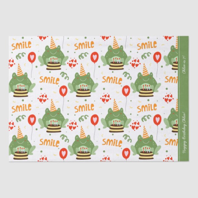 Niedlich Frog Muster Lächeln Text Happy Birthday w Seidenpapier (Vorderseite)