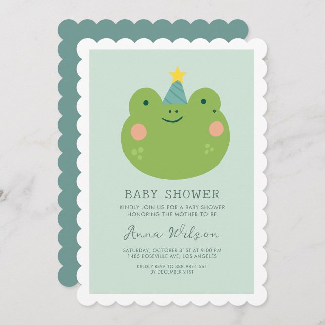 Niedlich Frog Sage Green Niedlich Baby Dusche Einladung (Von Creator hochgeladen)
