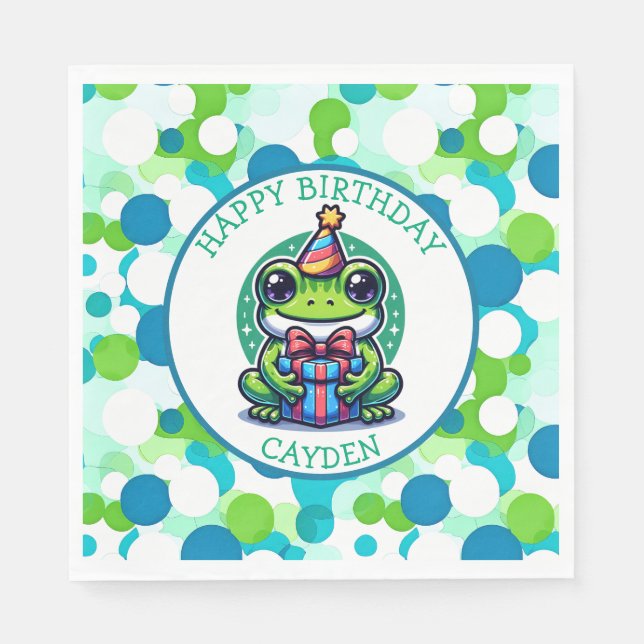Niedlich Frog Themed Boy's Birthday Boy Serviette (Vorderseite)