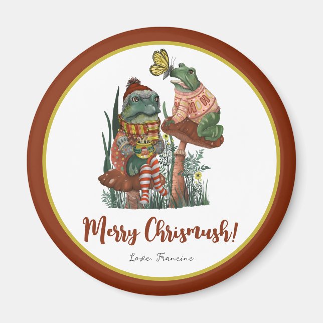 Niedlich Frog und Toad Merry Mushroom Christmas Ma Magnet (Vorne)
