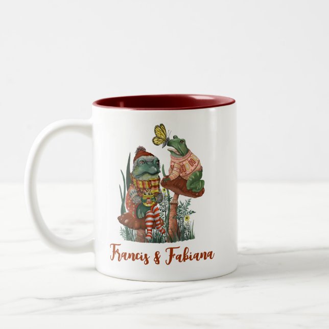 Niedlich Frog und Toad Merry Mushroom Frohe Weihna Zweifarbige Tasse (Links)