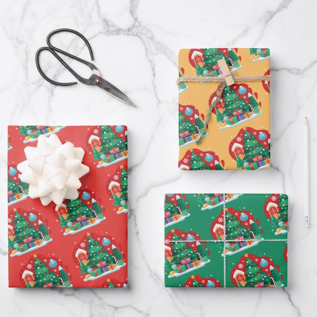Niedlich frohe Weihnachten Geschenkpapier Set (Vorderseite)