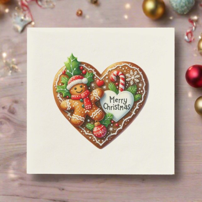 Niedlich frohe Weihnachten Gingerbread Mann Herz Serviette (Von Creator hochgeladen)