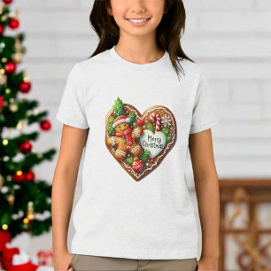 Niedlich frohe Weihnachten Gingerbread Mann Herz Tri-Blend Shirt
