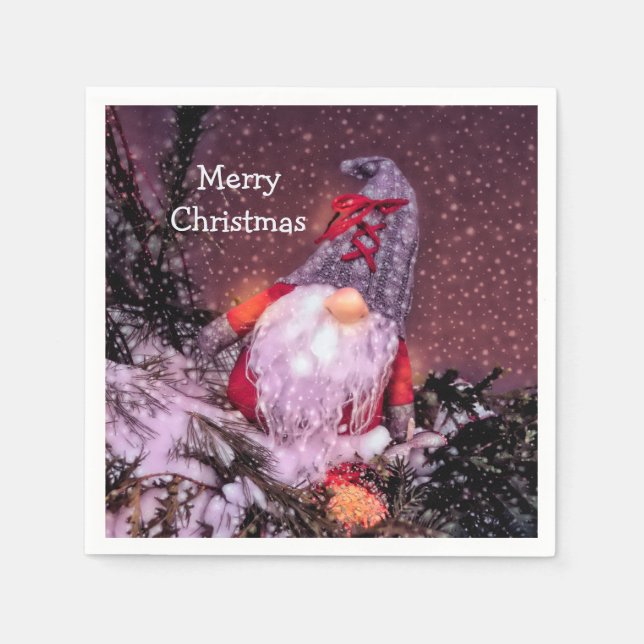 Niedlich frohe Weihnachten Gnome Holiday Tree Serviette (Vorderseite)