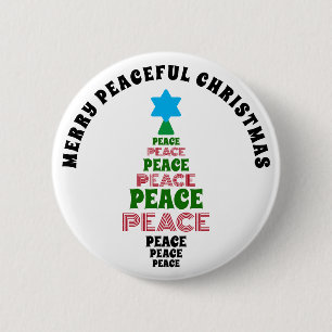 Niedlich frohe Weihnachten Grün und Roter Friedens Button