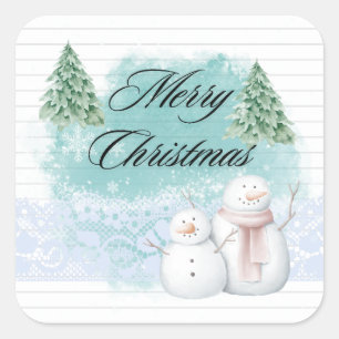 Niedlich frohe Weihnachten mit Snowman Weihnachtsb Quadratischer Aufkleber