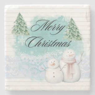 Niedlich frohe Weihnachten mit Snowman Weihnachtsb Steinuntersetzer
