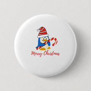 Niedlich Frohe Weihnachten Penguin Candy Cane Button