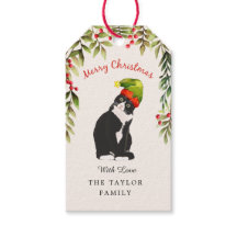 Niedlich frohe Weihnachten Red Berries Black Cat L