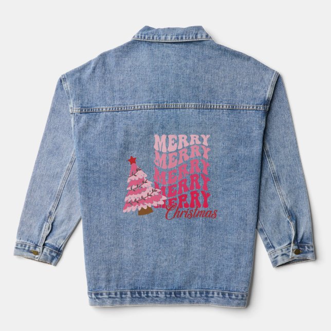 Niedlich frohe Weihnachten Rosa Retro Weihnachten  Jeansjacke (Rückseite)