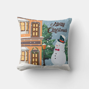 Niedlich frohe Weihnachten Schneemann Winterlandsc Kissen
