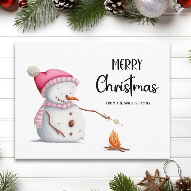Niedlich Frohe Weihnachten Snowman Marshmallows Postkarte (Von Creator hochgeladen)