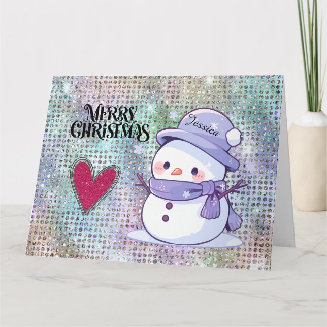 Niedlich Frohe Weihnachten Snowman Pastel Glitzer Karte (Vorderseite)