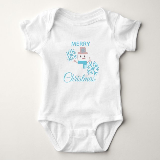 Niedlich Frohe Weihnachten Snowman Snowflakes Char Baby Strampler (Vorderseite)